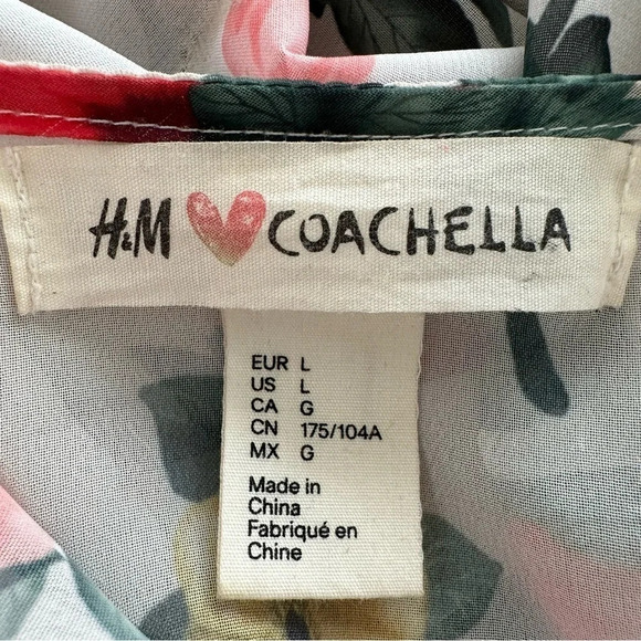 H&M X Coachella Size Large Sheer Floral Kimono Duster Top Festival Boho Beachy L - Picture 5 of 5